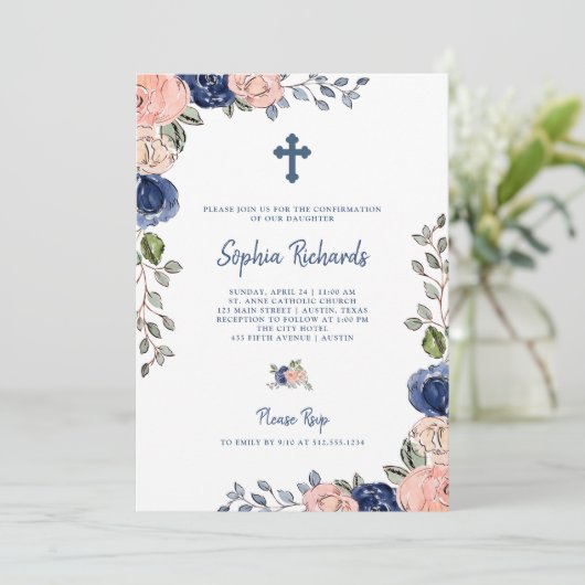 Blume, die von Hand gezeichnet werden | Konfirmati Einladung (Stehend Vorderseite)