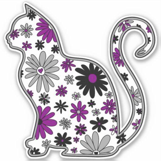 Blume-Doodle-Katze LGBTQ+-Ace-Flagge Aufkleber (Vorderseite)