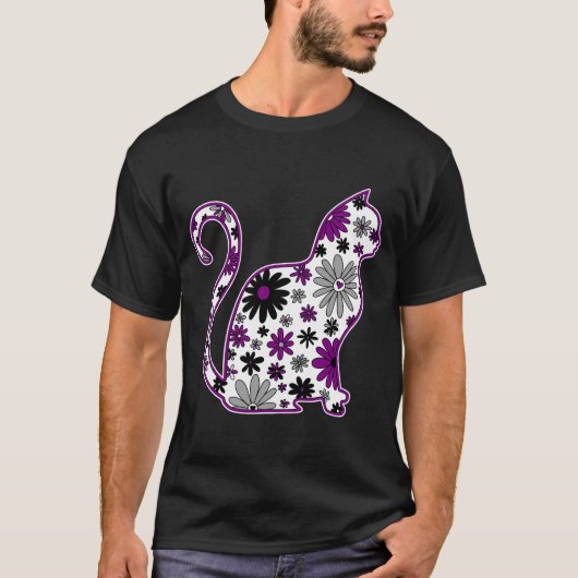 Blume-Doodle-Katze LGBTQ+-Ace-Flagge T-Shirt (Vorderseite)