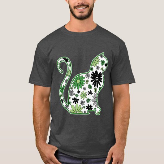 Blume doodle Katze LGBTQ+ Aro Pride Flag T-Shirt (Vorderseite)