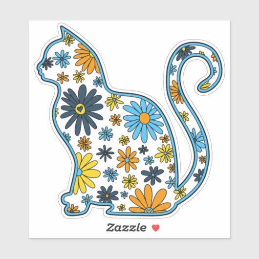 Blume-Doodle-Katze LGBTQ+ AroAce-Sonnenuntergang Aufkleber (Blatt)