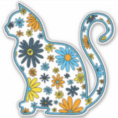 Blume-Doodle-Katze LGBTQ+ AroAce-Sonnenuntergang Aufkleber (Vorderseite)