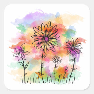 Blume doodle quadratischer aufkleber