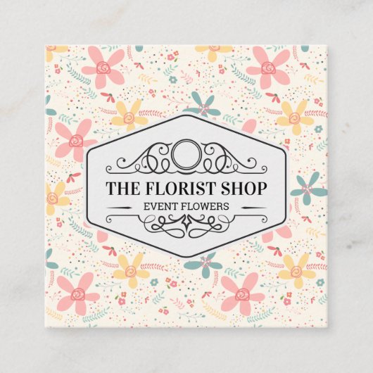 Blume Doodles Quadratische Visitenkarte (Vorderseite)