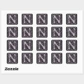 Blume & Dots Monogramm "N" Quadratischer Aufkleber (Blatt)