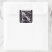 Blume & Dots Monogramm "N" Quadratischer Aufkleber (Tasche)