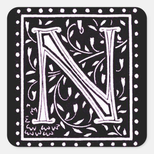 Blume & Dots Monogramm "N" Quadratischer Aufkleber (Vorderseite)
