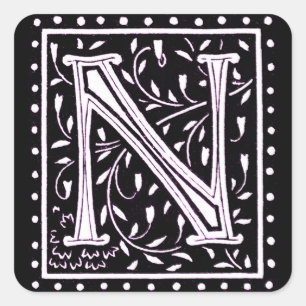 Blume & Dots Monogramm "N" Quadratischer Aufkleber