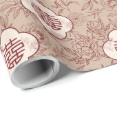 Blume Double Xi Muster Chinesische Hochzeit Geschenkpapier (Rolleneckpunkt)