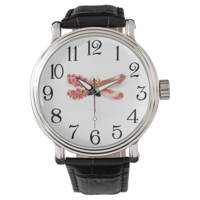 Blume Dragonfly mit Schmucksakura Armbanduhr (Vorderseite)