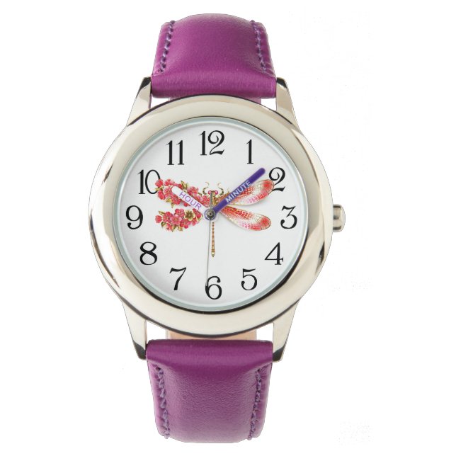 Blume Dragonfly mit Schmucksakura Armbanduhr (Vorderseite)