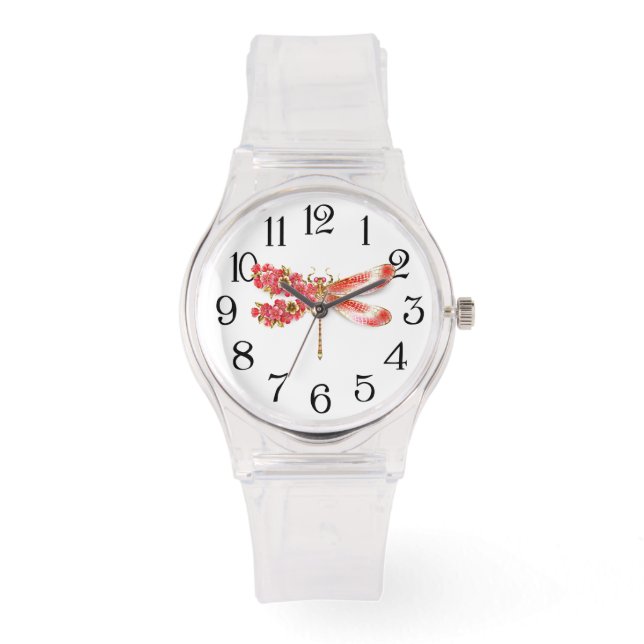Blume Dragonfly mit Schmucksakura Armbanduhr (Vorderseite)