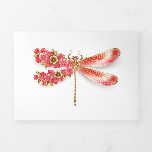 Blume Dragonfly mit Schmucksakura Dreifach Gefaltete Urlaubskarte