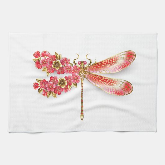 Blume Dragonfly mit Schmucksakura Geschirrtuch (Horizontal)