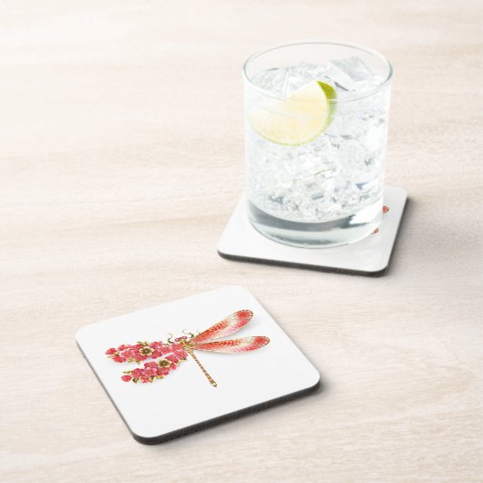 Blume Dragonfly mit Schmucksakura Getränkeuntersetzer (Rechte Seite)