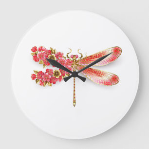 Blume Dragonfly mit Schmucksakura Große Wanduhr