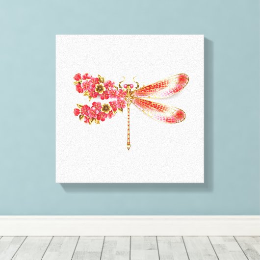 Blume Dragonfly mit Schmucksakura Leinwanddruck (Insitu (Holzboden))