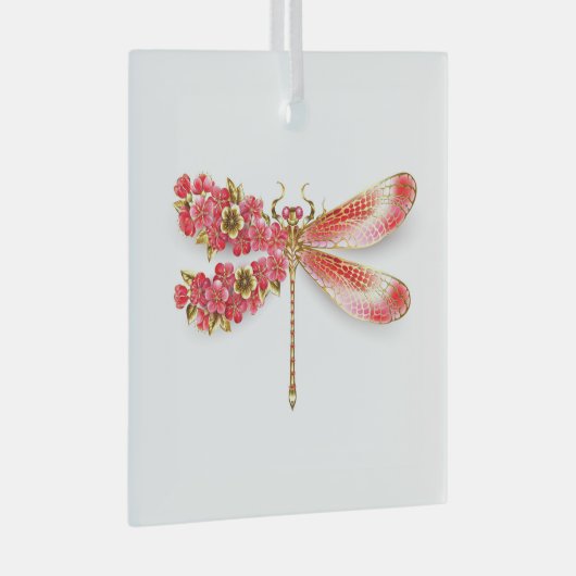 Blume Dragonfly mit Schmucksakura Ornament Aus Glas (Vorderseite Rechts)