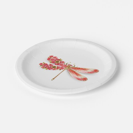 Blume Dragonfly mit Schmucksakura Pappteller (Schrägansicht)
