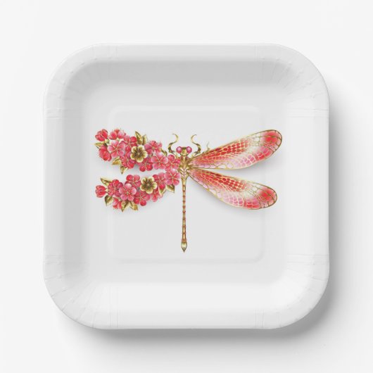 Blume Dragonfly mit Schmucksakura Pappteller (Vorderseite)