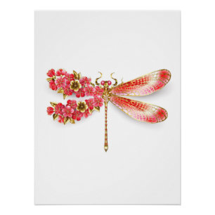 Blume Dragonfly mit Schmucksakura Poster
