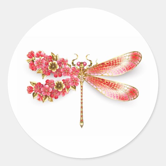 Blume Dragonfly mit Schmucksakura Runder Aufkleber (Vorderseite)