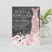 Blume Dress Blush Kohle 40. Geburtstag Party Einladung (Stehend Vorderseite)
