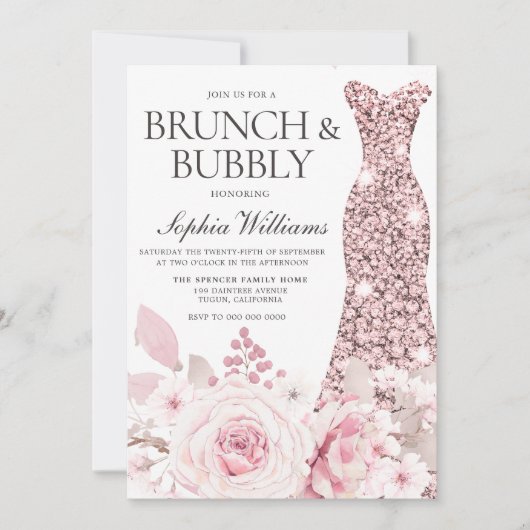 Blume & Dress Brautparty Brunch & Bubbly Einladung (Vorderseite)