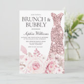 Blume & Dress Brautparty Brunch & Bubbly Einladung (Stehend Vorderseite)