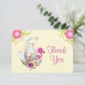 Blume, Ei, Flamingo & Bunny Watercolor Dank Einladung (Stehend Vorderseite)