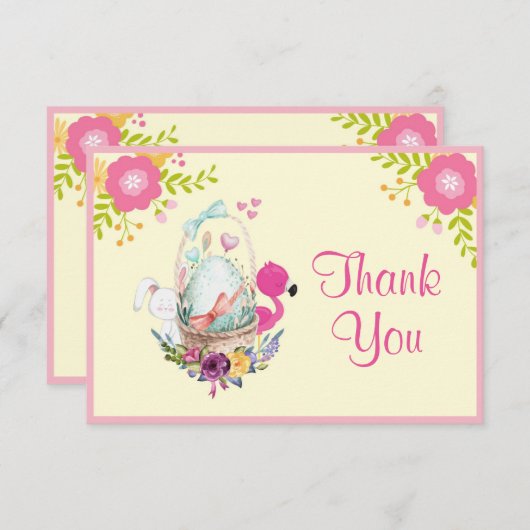 Blume, Ei, Flamingo & Bunny Watercolor Dank Einladung (Vorne/Hinten)