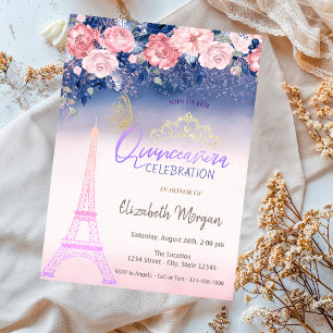Blume, Eiffelturm Butterfly Ombre Quinceanera Einladung