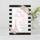 Blume & Eiffelturm Geburtstagsparty Einladung (Stehend Vorderseite)