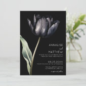 Blume Einfache Elegante Moderne Schwarze Hochzeit Einladung (Stehend Vorderseite)