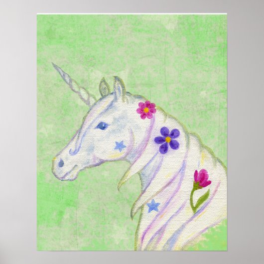 Blume Einhorn auf grünem Kunstdruck Poster (Vorne)
