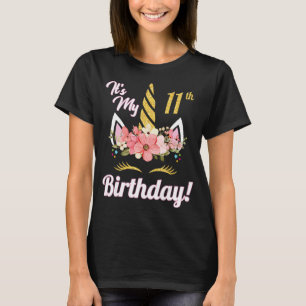 Blume Einhorn Gesicht Es ist mein 11. Geburtstags- T-Shirt