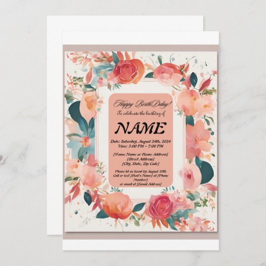 Blume Einladung zum Geburtstag (Vorne/Hinten)