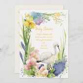 Blume-Einladungskarten für Baby Shower Stork Save The Date (Vorne/Hinten)
