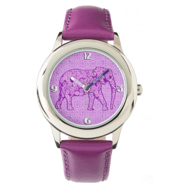 Blume Elefant - Amethyst lila Armbanduhr (Vorderseite)