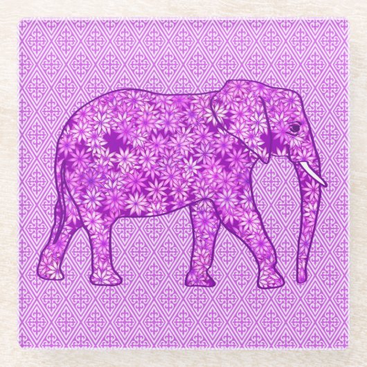 Blume Elefant - Amethyst lila Glasuntersetzer (Vorderseite)