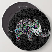Blume Elefant mit farbenfrohen Diamantschläuchen Button (Vorne & Hinten)