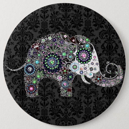 Blume Elefant mit farbenfrohen Diamantschläuchen Button (Vorderseite)