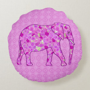 Blume Elefant - Orchid und Magenta Rundes Kissen