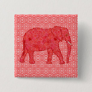 Blume Elefant - tiefrot und korallenrot Button