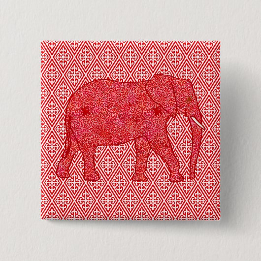 Blume Elefant - tiefrot und korallenrot Button (Vorderseite)