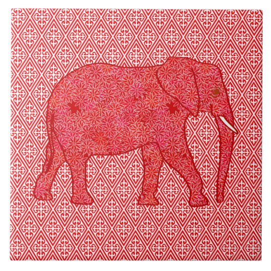 Blume Elefant - tiefrot und korallenrot Fliese (Vorderseite)