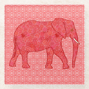 Blume Elefant - tiefrot und korallenrot Glasuntersetzer
