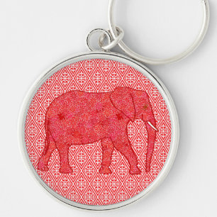 Blume Elefant - tiefrot und korallenrot Schlüsselanhänger