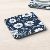 Blume Elegant Wasserfarbe Blau Getränkeuntersetzer (Linke Seite)