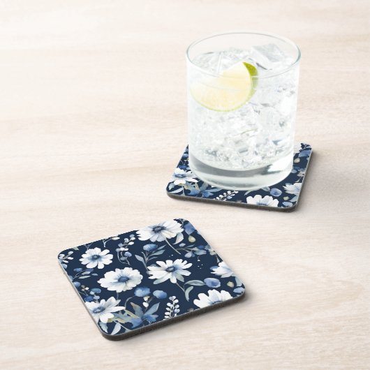 Blume Elegant Wasserfarbe Blau Getränkeuntersetzer (Rechte Seite)
